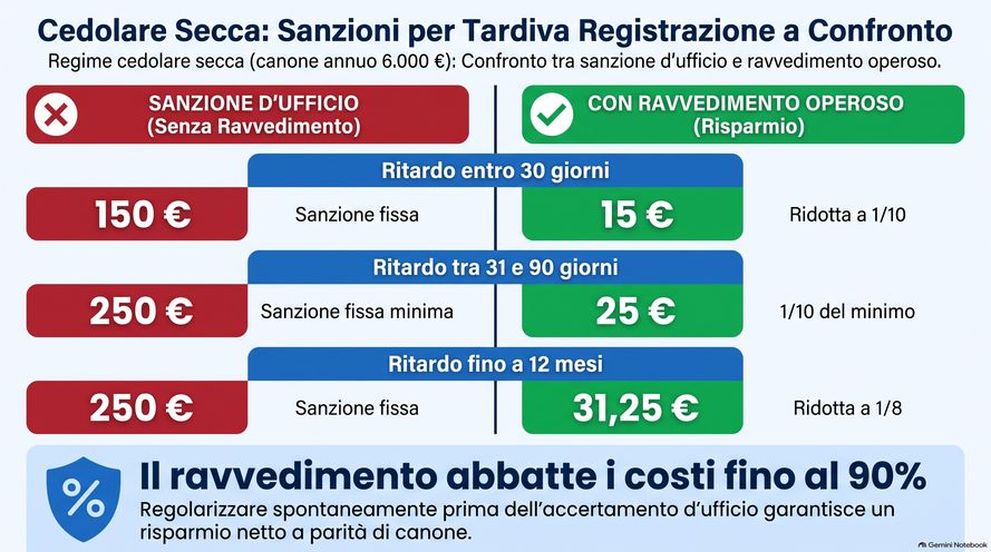 Ravvedimento Operoso Tardiva Registrazione Contratto di Affitto quanto si paga